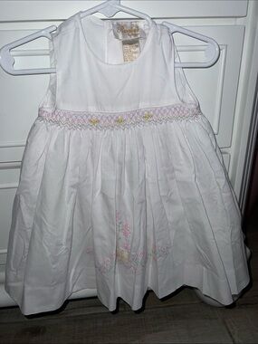 Rosalina collections White Sleeveless Smocked Baby Dress Pink Embroidery NWOT